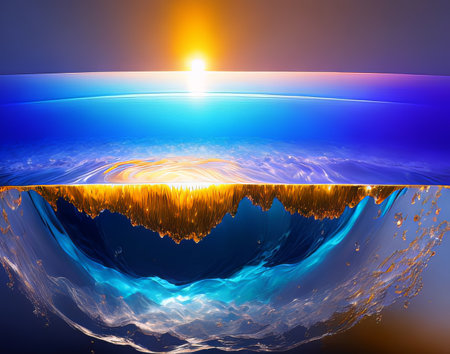 Abstract background resembling the play of light and water currents beneath the ocean's surface.の素材