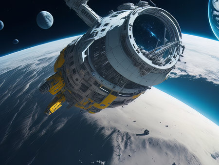 Futuristic space station on the edge of the galaxyの素材