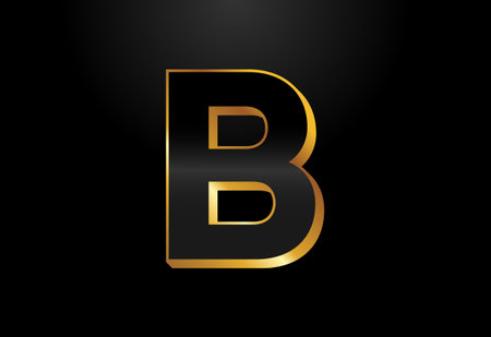 Gold and black color alphabet B. Elegant Gold Color alphabet vector illustrationのイラスト素材