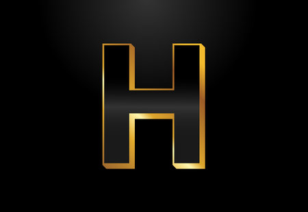 Gold and black color alphabet H. Elegant Gold Color alphabet vector illustrationのイラスト素材