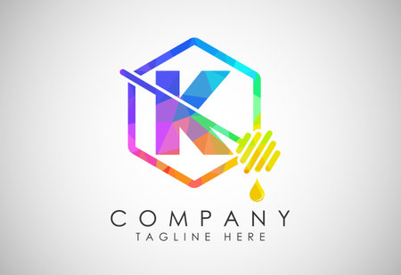 Low poly alphabet with honeycomb bees logo design. Honey logo font emblem vector illustrationのイラスト素材