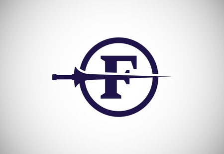 English alphabet  F with spear lance. Creative spear logo design template vector illustrationのイラスト素材