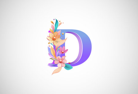 Floral alphabet D. Logo for wedding invitations, greeting card, birthday, logo, poster other ideasのイラスト素材