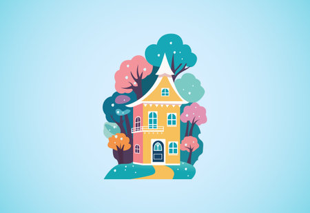 Funny Fairy House Vector Illustration. Fairytale Fantasy Homeのイラスト素材