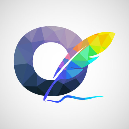 English alphabet O with feather logo design template. Logo for a writer or publishers.のイラスト素材