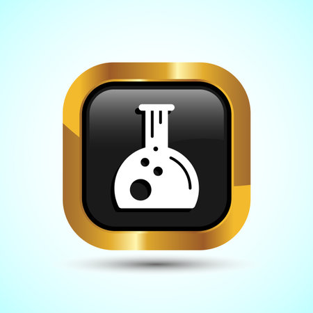 Lab Flask Icon Design Illustration, Chemical flask Icon For Apps and Websites, Gold Color Square Button Designのイラスト素材