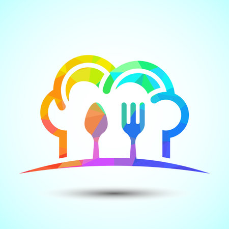 Low poly chef logo design. Logo for Food, meal, restaurant and catering business and companyのイラスト素材