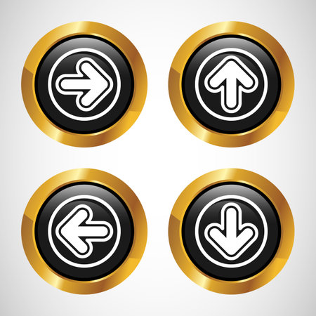 Right, Left, Up, Down Arrow Icon Design Illustration, Arrow Sign For Apps And Websites, Gold Color Round Button Designのイラスト素材