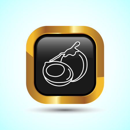 Coconut fruit icon design illustration, Organic fruit icon sign for apps and websites, Gold Color Square Button Designのイラスト素材