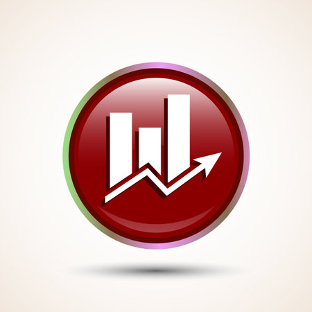 Bar chart icon design illustration, Graph icon, Growth sign, Growth chart, Red color round button designのイラスト素材