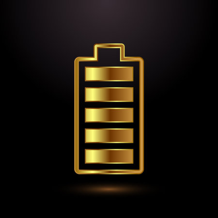 Power, Battery Icon Design Illustration, Battery icon in metallic gold styleのイラスト素材