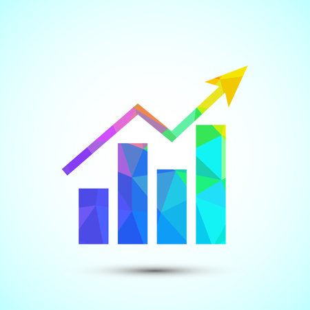 Bar chart logo design illustration, Graph icon, Growth logo sign, Growth chart low poly styleのイラスト素材