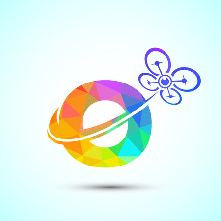 Letter O drone logo design vector template. Drone technology logo sign low poly styleのイラスト素材