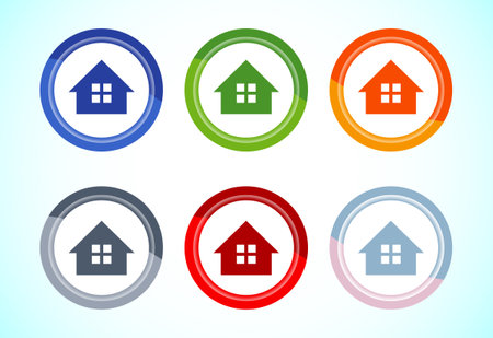 Home icon design illustration, main page icon for mobile and web, six color button set designのイラスト素材