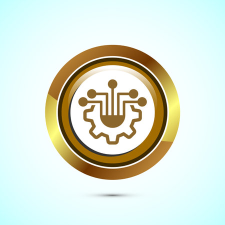 Information technology icon design illustration. Digital tech icon, Gold Color Round Button Designのイラスト素材