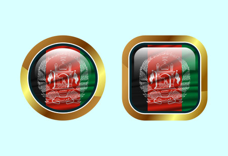 Glossy flag button of Afghanistan, High quality web button designのイラスト素材