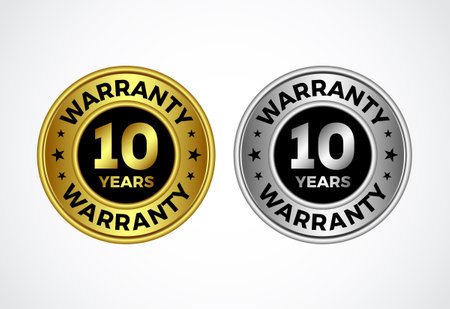 10 Years warranty label in gold and silver luxury design, Warranty logo signのイラスト素材