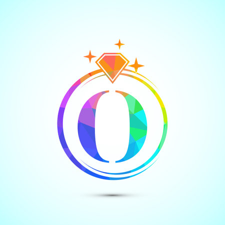 Initial alphabet O in a circle with diamond. Diamond ring logo. Jewelry logo design conceptのイラスト素材