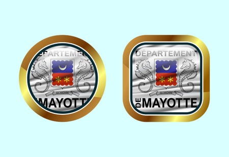 Glossy flag button of Mayotte, High quality web button designのイラスト素材