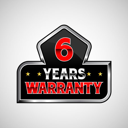 Advertising 6 Years warranty label, badge, icon, logo, with red and silver colorのイラスト素材