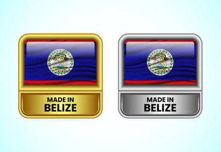 Made in Belize label icon in gold and silver color. Flag icon set for businessのイラスト素材