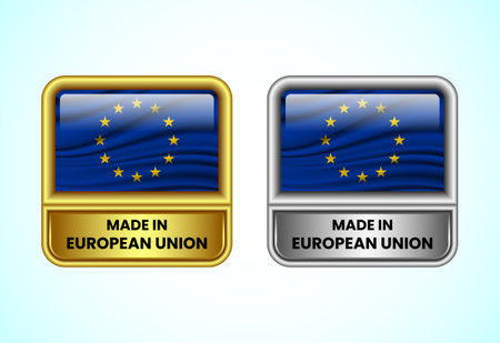 Made in European Union label icon in gold and silver color. Flag icon set for businessのイラスト素材
