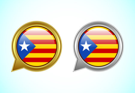Catalonia flag speech bubble. Speaking flag icon in gold and silver colorのイラスト素材