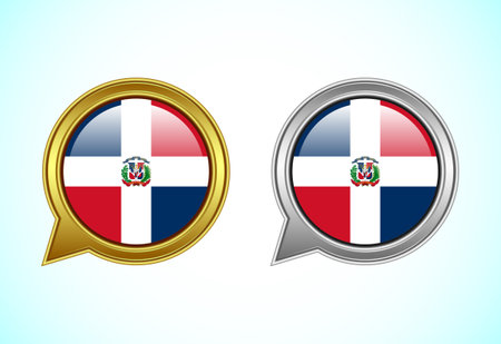 Dominican Republic flag speech bubble. Speaking flag icon in gold and silver colorのイラスト素材