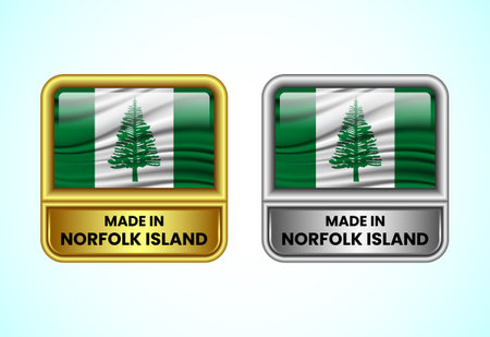 Made in Norfolk Island label icon in gold and silver color. Flag icon set for businessのイラスト素材