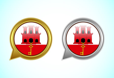 Gibraltar flag speech bubble. Speaking flag icon in gold and silver colorのイラスト素材