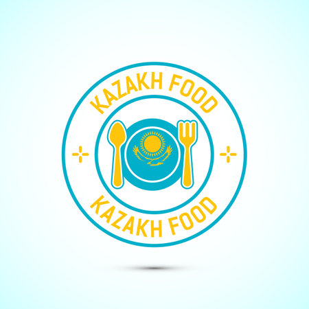 Kazakh food icon badge with flag, suitable for restaurant businessのイラスト素材
