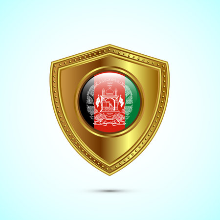 Rounded flag of Afghanistan with glossy gold shieldのイラスト素材