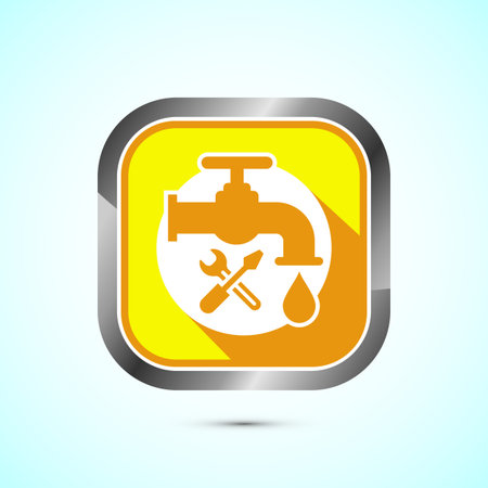 Water supply service icon design illustration. Plumbing repair service sign symbol, Yellow shadow button designのイラスト素材