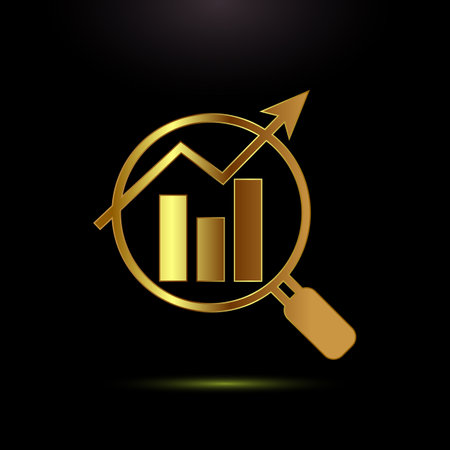 Data analytics icon design illustration. Market research, analytic icon, Gold color styleのイラスト素材
