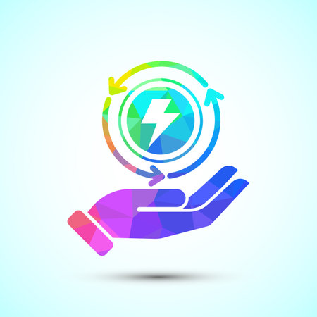 Renewable energy icon design illustration. Renewable power sign symbol, low poly styleのイラスト素材