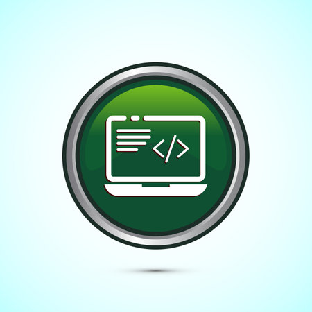 Coding icon design illustration, Web development icon, Green color round button designのイラスト素材