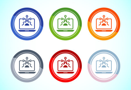 Information technology icon design illustration. Digital tech icon, 6 color button design setのイラスト素材
