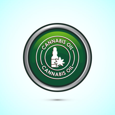 Cannabis oil icon design illustration. CBD cannabidiol sign symbol, Marijuana oil icon, Green color round button designのイラスト素材