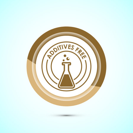 Additives free icon design illustration. No additives symbol for food packaging, Gold color button designのイラスト素材
