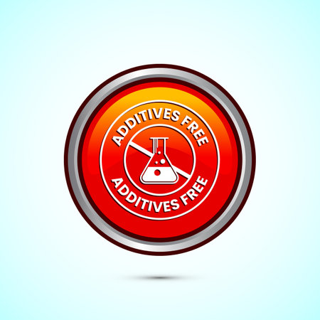 Additives free icon design illustration. No additives symbol for food packaging, Orange color round button designのイラスト素材
