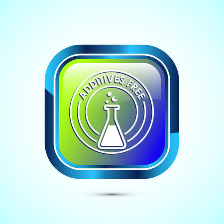 Additives free icon design illustration. No additives symbol for food packaging, Glossy square button designのイラスト素材