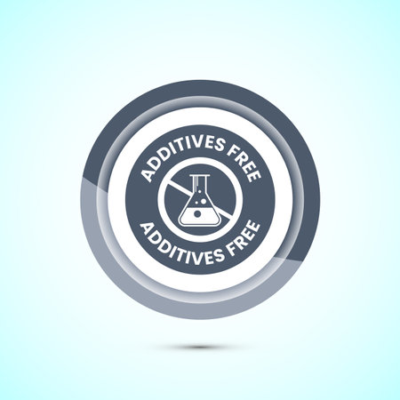 Additives free icon design illustration. No additives symbol for food packaging, Gray color button designのイラスト素材