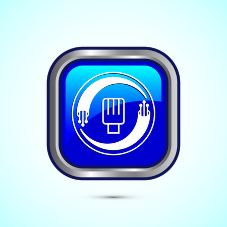 Fiber optic cable icon design illustration. Electric wire sign, digital internet, Blue color square button designのイラスト素材