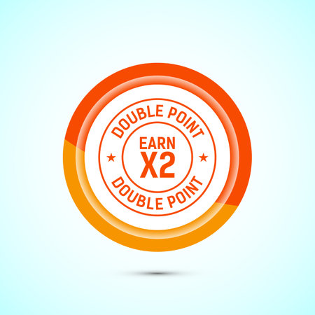 Earn x2 double point icon design illustration. Earn x2 sign symbol for promotion, Orange color button designのイラスト素材