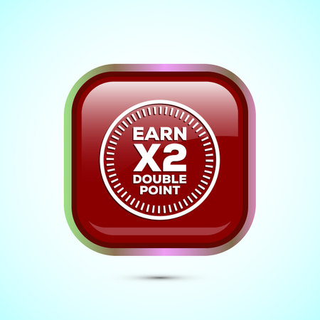 Earn x2 double point icon design illustration. Earn x2 sign symbol for promotion, Red color square button designのイラスト素材