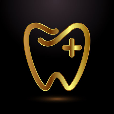 Dental care icon design illustration. Teeth care icon for dentist, dental clinic. Gold color styleのイラスト素材