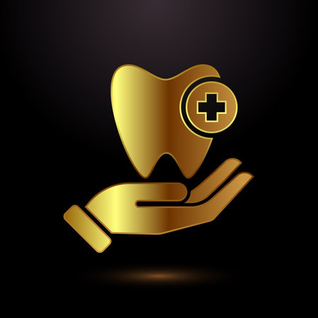 Dental care icon design illustration. Teeth care icon for dentist, dental clinic. Gold color styleのイラスト素材