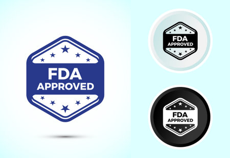 FDA approved icon, Food and Drug administration icon label, Color black and whiteのイラスト素材