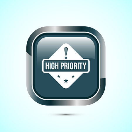 High priority icon design illustration. High priority label badge sign symbol, Gray color square button designのイラスト素材
