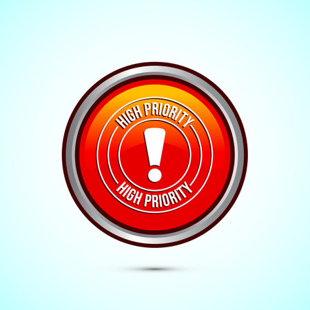 High priority icon design illustration. High priority label badge sign symbol, Orange color round button designのイラスト素材